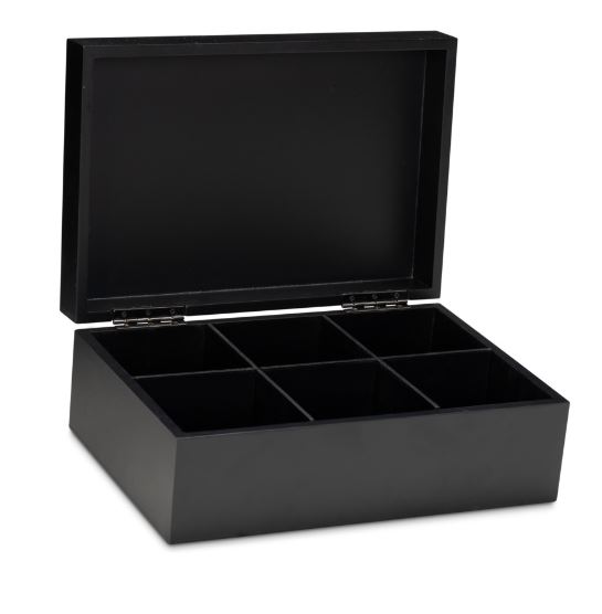 T2 PRESENTATION BOX WITH LID, 6 COMPARTMENTS, BLACK, DIM. 28L X 19W X 11H CM
