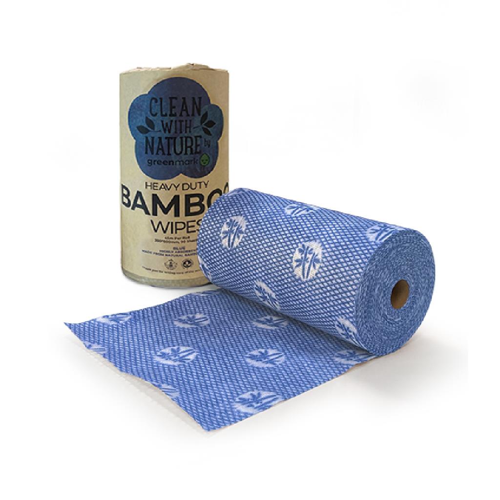 HEAVY DUTY BLUE ***BAMBOO*** WIPE ROLL 90 PERFORATED WIPES 50X30CM "ECOSAFE" [ECO-WB] **GENERAL CLEANING & LOW RISK AREAS**