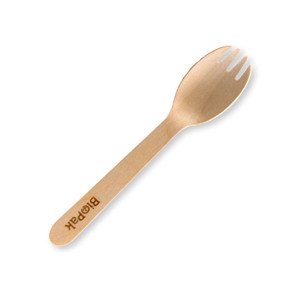 WOODEN ***SPORKS*** 16CM ***BIOPAK*** [HY-16C] (10X100)