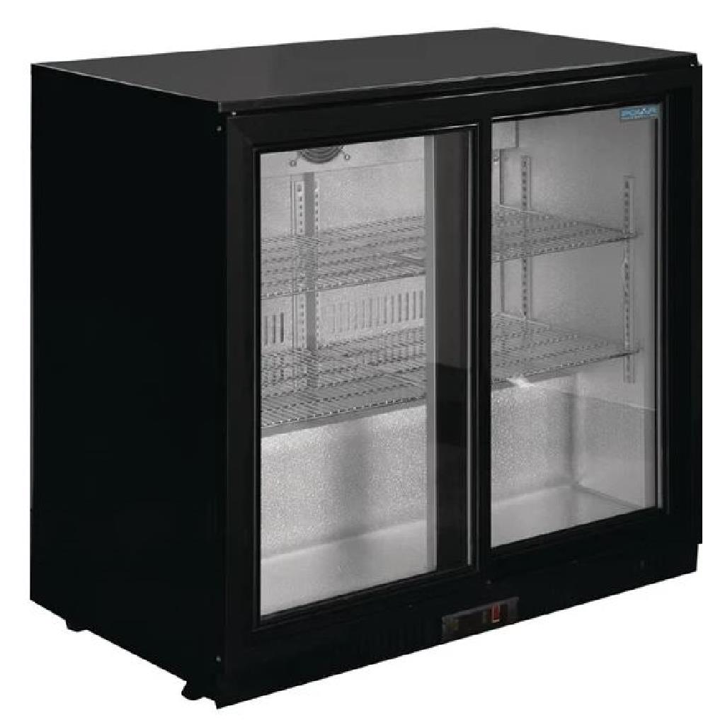 POLAR G SERIES UNDER COUNTER BLACK BAR COOLER WITH SLIDING DOORS 198L