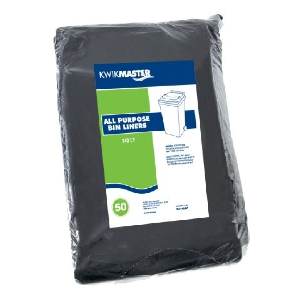 140L KWIKMASTER ALL PURPOSE GARBAGE BAG BLACK (200) ***CARTON ONLY***