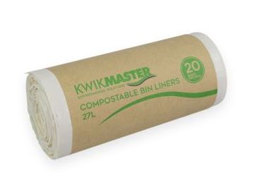 MEDIUM KITCHEN TIDY BAG WHITE 27LT ***COMPOSTABLE*** "KWIKMASTER" (400) ***CARTON ONLY***
