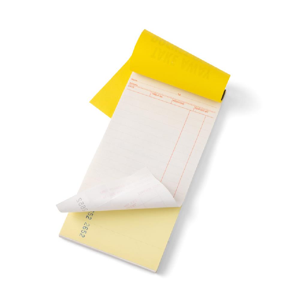 003 RESTAURANT DUPLICATE DOCKET BOOK CARBONLESS ***WITH TEAR OFF NUMBER FOR CUSTOMER*** (20CM LONG) (10)