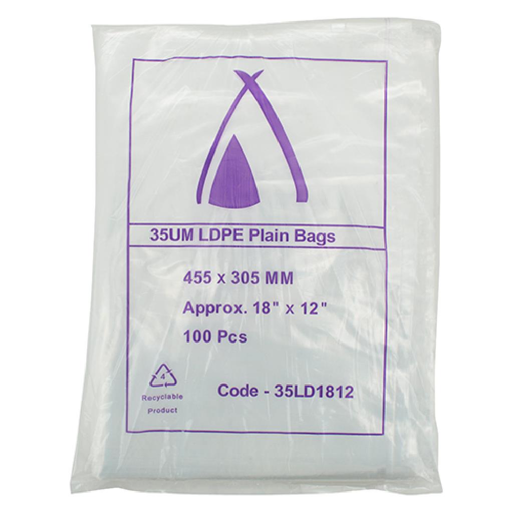 LDPE BAGS 455X305MM 18" X12" 40UM (POLY PLUS) FG4181240 (10X100)