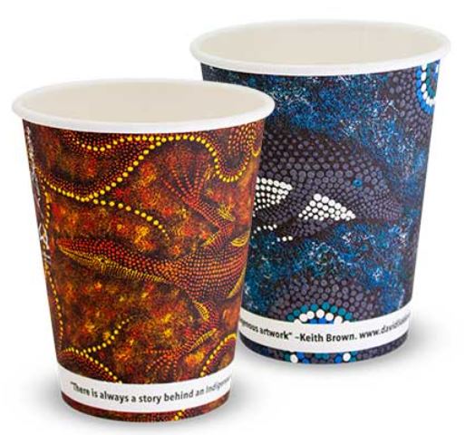12OZ SINGLE WALL INDIGENOUS COLLECTION COFFEE CUP ***86.5MM*** PLA LINING (FUTURE FRIENDLY BY HUHTAMAKI) (1000)