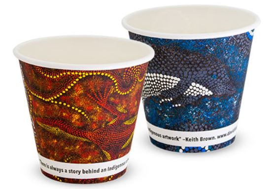 8OZ SINGLE WALL INDIGENOUS COLLECTION COFFEE CUP ***86.5MM*** PLA LINING (FUTURE FRIENDLY BY HUHTAMAKI)  (1000)