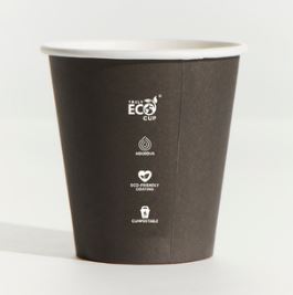 8OZ  ***UNI*** ***BLACK*** SINGLE WALL ***TRULY ECO*** PINNACLE AQUEOUS COFFEE CUP SQUAT 90MM [SW08UNIB-ECO] (20X50)