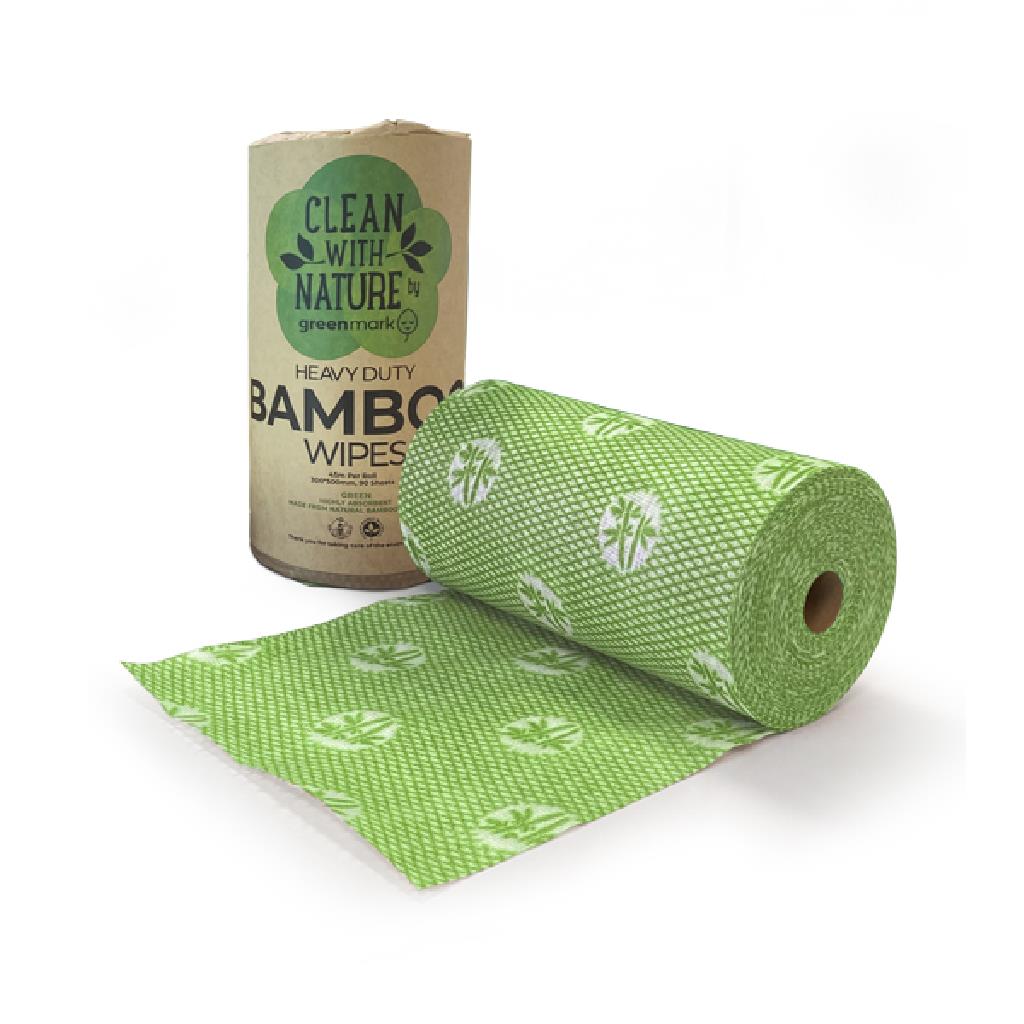 HEAVY DUTY GREEN ***BAMBOO*** WIPE ROLL 90 PERFORATED WIPES 50X30CM "ECOSAFE" [ECO-WG] **KITCHEN & FOOD PREP**