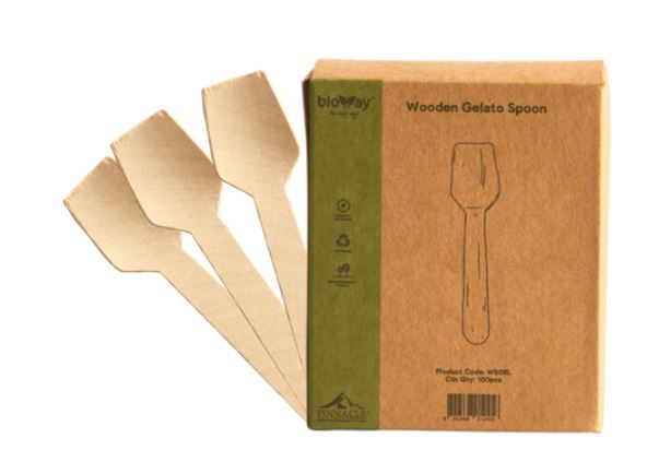 WOODEN ICE CREAM/GELATO SPOON PINNACLE ***BIOWAY*** [WSGEL] (10X100)