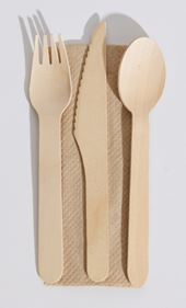 WOODEN CUTLERY MEAL PACK KNIFE, FORK, SPOON & NAPKIN SET (400) [WCP02] ***BIOWAY PINNACLE***