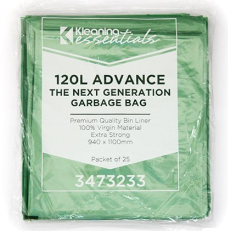GARBAGE BAG ***GREEN*** 120LTR MDPE "ADVANCE NEXT GENERATION - KLEANING ESSENTIALS" (200) ***CARTON ONLY***