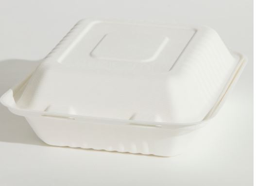 DINNER BOX HI TOP SUGAR CANE ***WHITE*** BIODEGRADABLE BIOWAY "PINNACLE" 238X233X130MM (200)