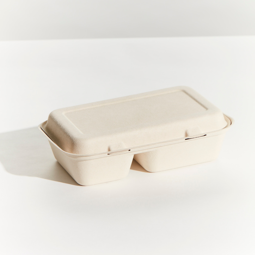 SUGARCANE SNACKBOX 2 COMPARTMENT CLAMSHELL ***NATURAL*** BIOWAY (250)