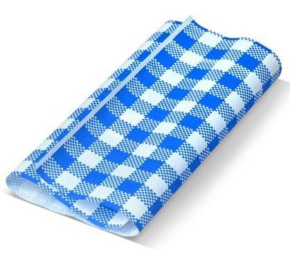 GINGHAM GREASEPROOF PAPER 190X300MM BLUE (200/PKT)