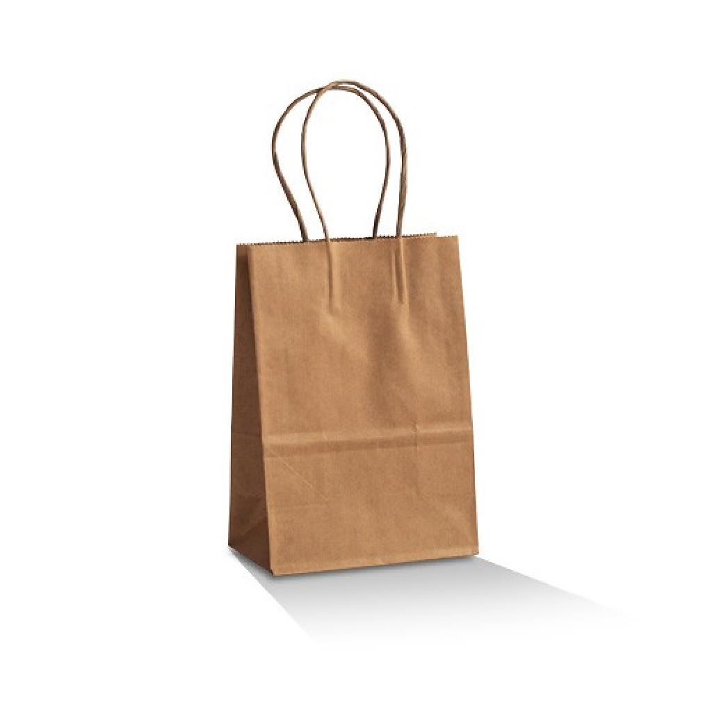 BABY KRAFT BROWN PAPER BAGS 200X140X80MM "GREENMARK" (500)  ***HAS TWISTED HANDLE***