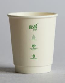 8OZ WHITE DOUBLE WALL ***TRULY ECO*** PINNACLE AQUEOUS COFFEE  CUP SQUAT 90MM (UNI LID) [DW08UNI-ECO] (20X25)