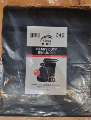 (P) ****240L**** HEAVY DUTY GARBAGE BIN LINER FLAT SEAL ***(FLAT PACK)***  "CLEAN WIZ" (4X25)