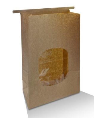 LARGE BROWN WINDOW SOS PAPER BAG WITH TIN TIE 242 X 155 X 70MM (10X50) GREENMARK [TTBWL]