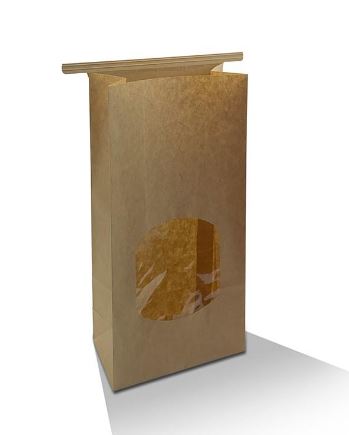 MEDIUM BROWN WINDOW SOS PAPER BAG WITH TIN TIE 246 X 120 X 65MM (10X50) GREENMARK [TTBWM]