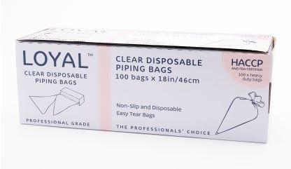 LOYAL 18" (46CM) *COMPOSTABLE* DISPOSABLE PIPING BAGS (BOX OF 100 CLEAR BAGS ON A ROLL)