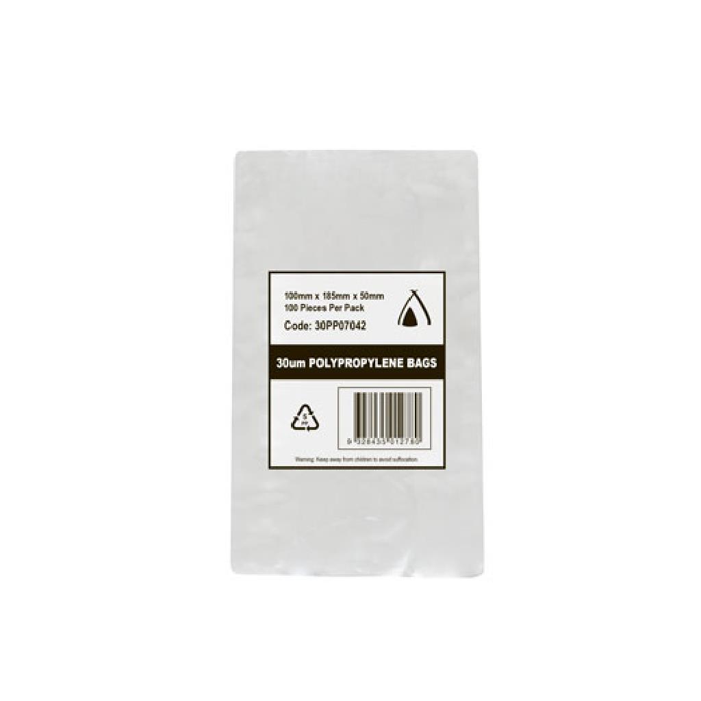 POLY PROPYLENE BAG (KEBAB SLEEVE) 185X100X50MM 30UM (1000)  ***CARTON ONLY*** [30PP07042]