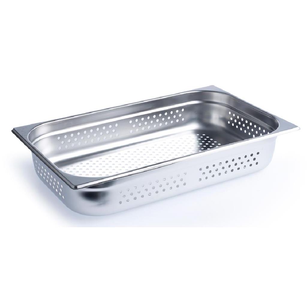 1/1 SIZE 100MM STEAM PAN **PERFORATED** STAINLESS STEEL "CHEF INOX" [GNP-11100]