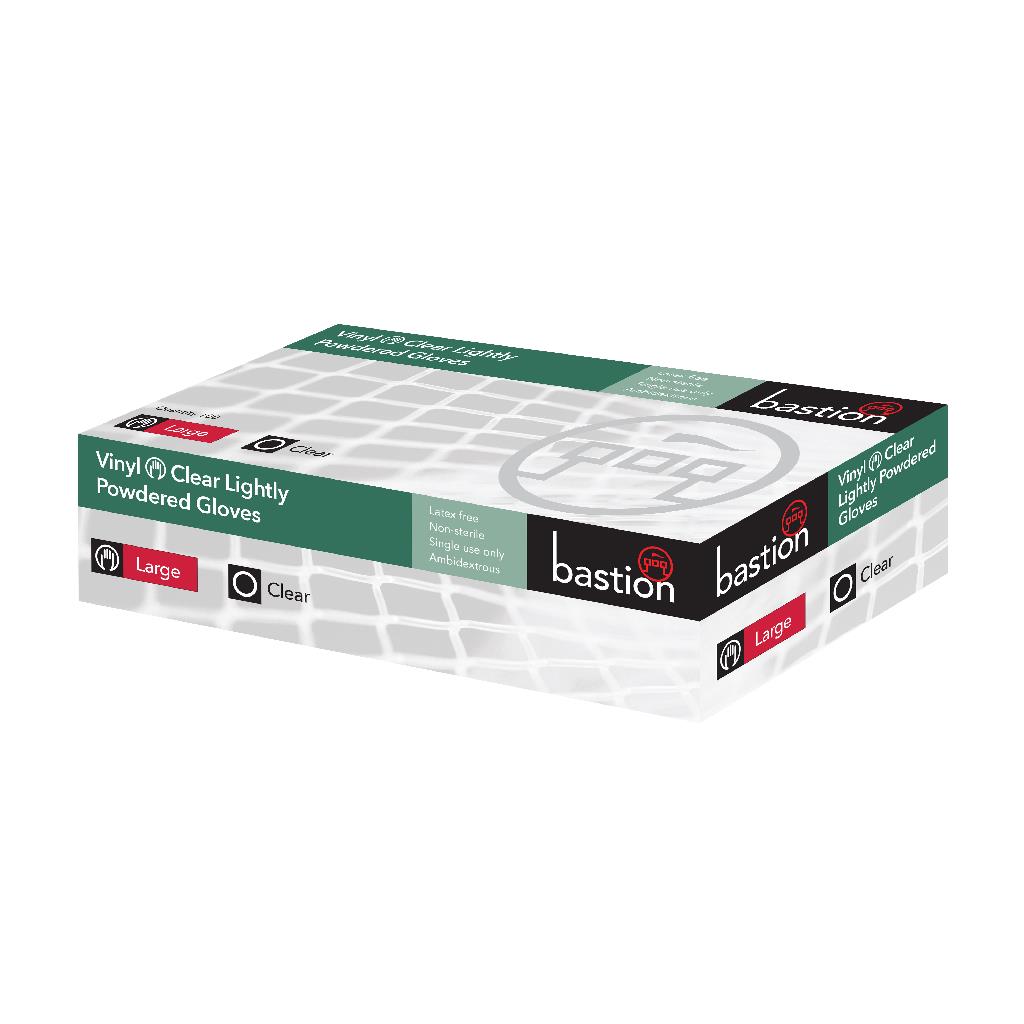 GLOVE VINYL LARGE CLEAR LIGHTLY POWDERED (10X100)