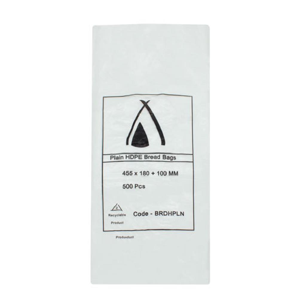 UNPRINTED BREAD BAG HDPE GUSSETTED 455X180+100MM [BRDHPLN] (10X500)