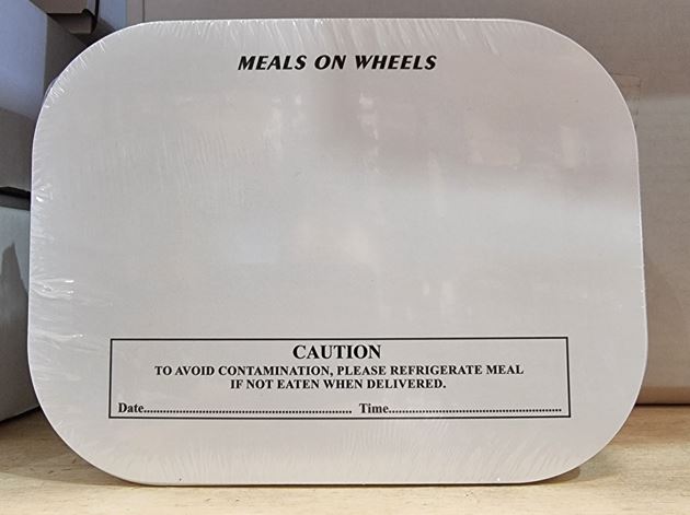 BOARD LID TO SUIT FOIL 7620/7920 L317BE ***MEALS ON WHEELS*** CAUTION LIDS (500)