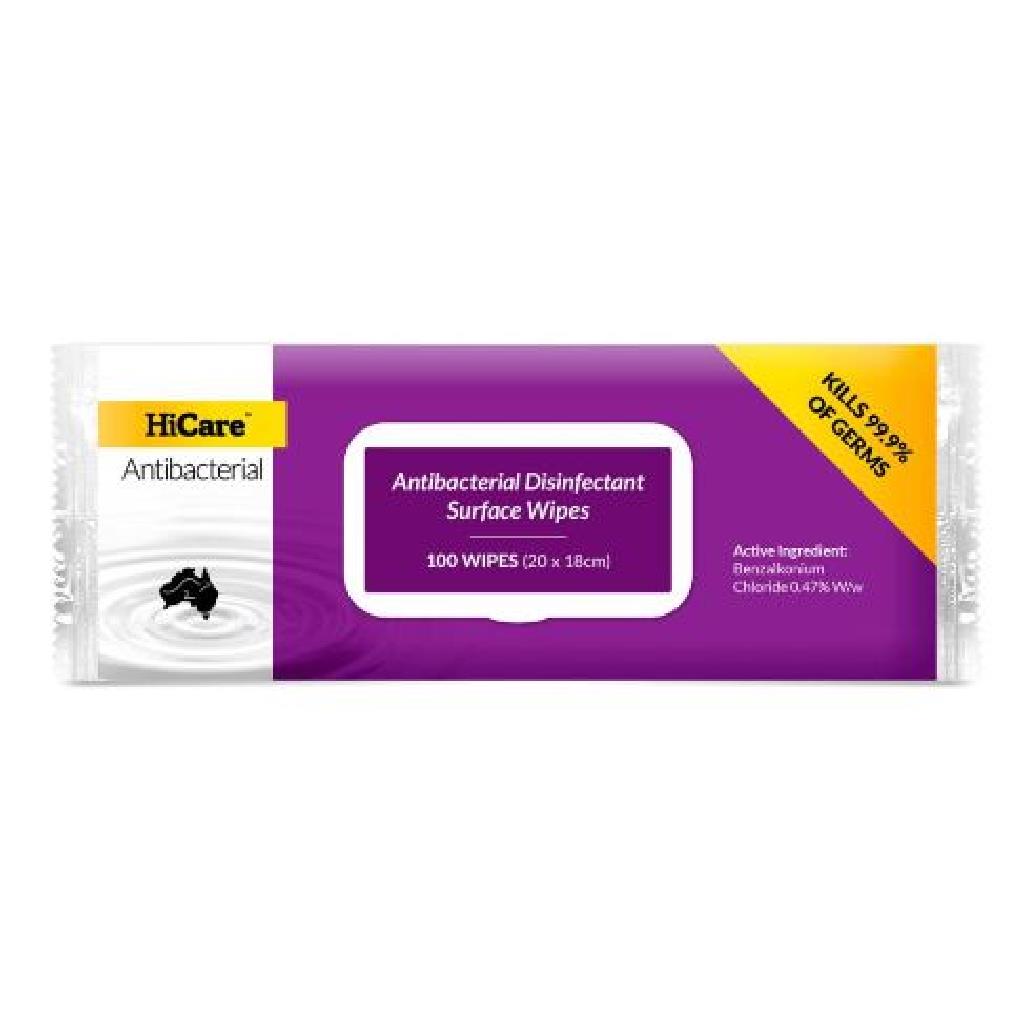 ANTI-BACTERIAL SURFACE WIPES "HICARE" (100 WIPES PER PKT)