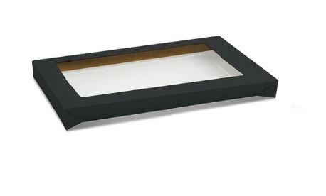 LID BLACK WITH PET WINDOW MEDIUM TO SUIT MEDIUM CATERING TRAY (100)