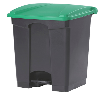 30L GREY PLASTIC PEDAL BIN WITH GREEN LID (FOGO)