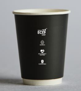 (P) 12OZ BLACK DOUBLE WALL ***TRULY ECO***  PINNACLE AQUEOUS COFFEE CUP 90MM (UNI LID) [DW12BLACK] (20X25)
