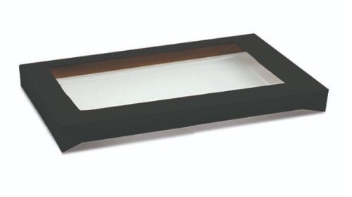 LID BLACK WITH PET WINDOW LARGE SUITS LARGE CATERING TRAY (100)