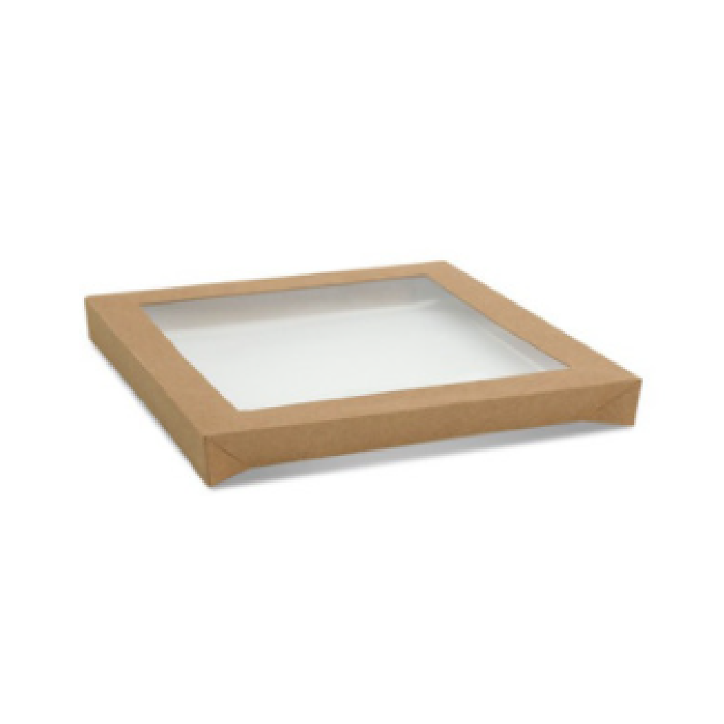 LID KRAFT WITH PET WINDOW SUITS SMALL ***SQUARE*** CATERING TRAY (100)