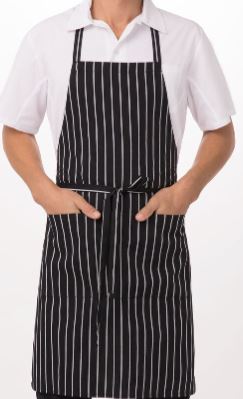 CHEF WORKS BLACK/WHITE PIN STRIPE BIB APRON WITH POCKET