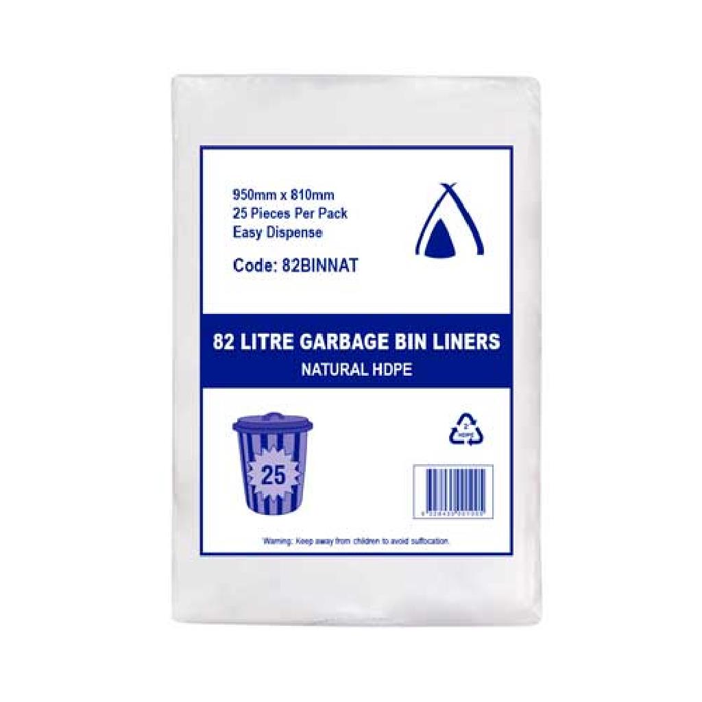 82LT HDPE NATURAL ***CLEAR*** GARBAGE BAG "GUSSET SEAL" (250) ***CARTON ONLY***